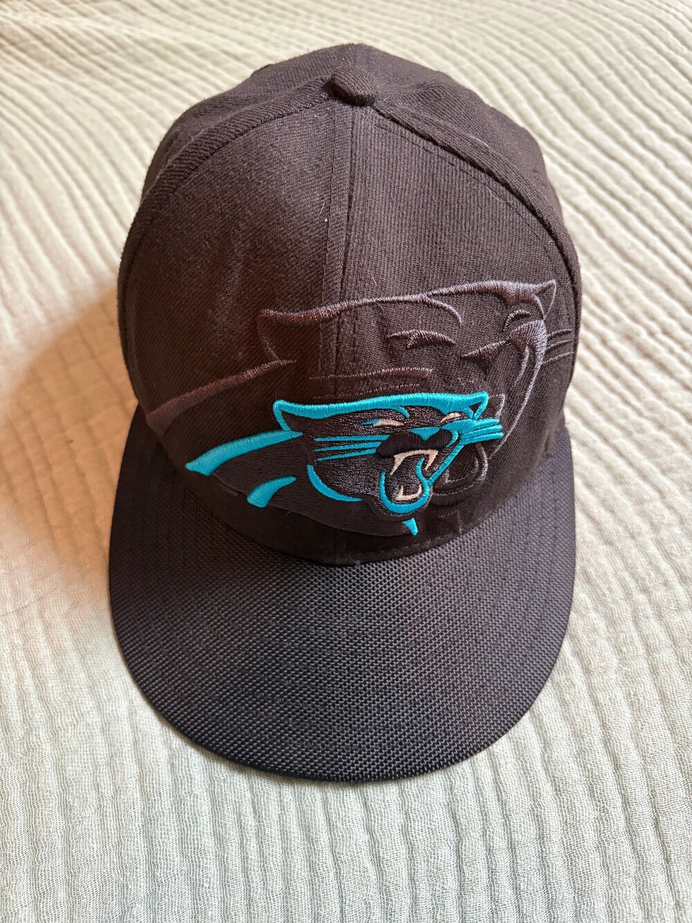 Carolina Panthers New Era 59FIFTY Fitted Hat Size 7 5/8 Black Teal NFL